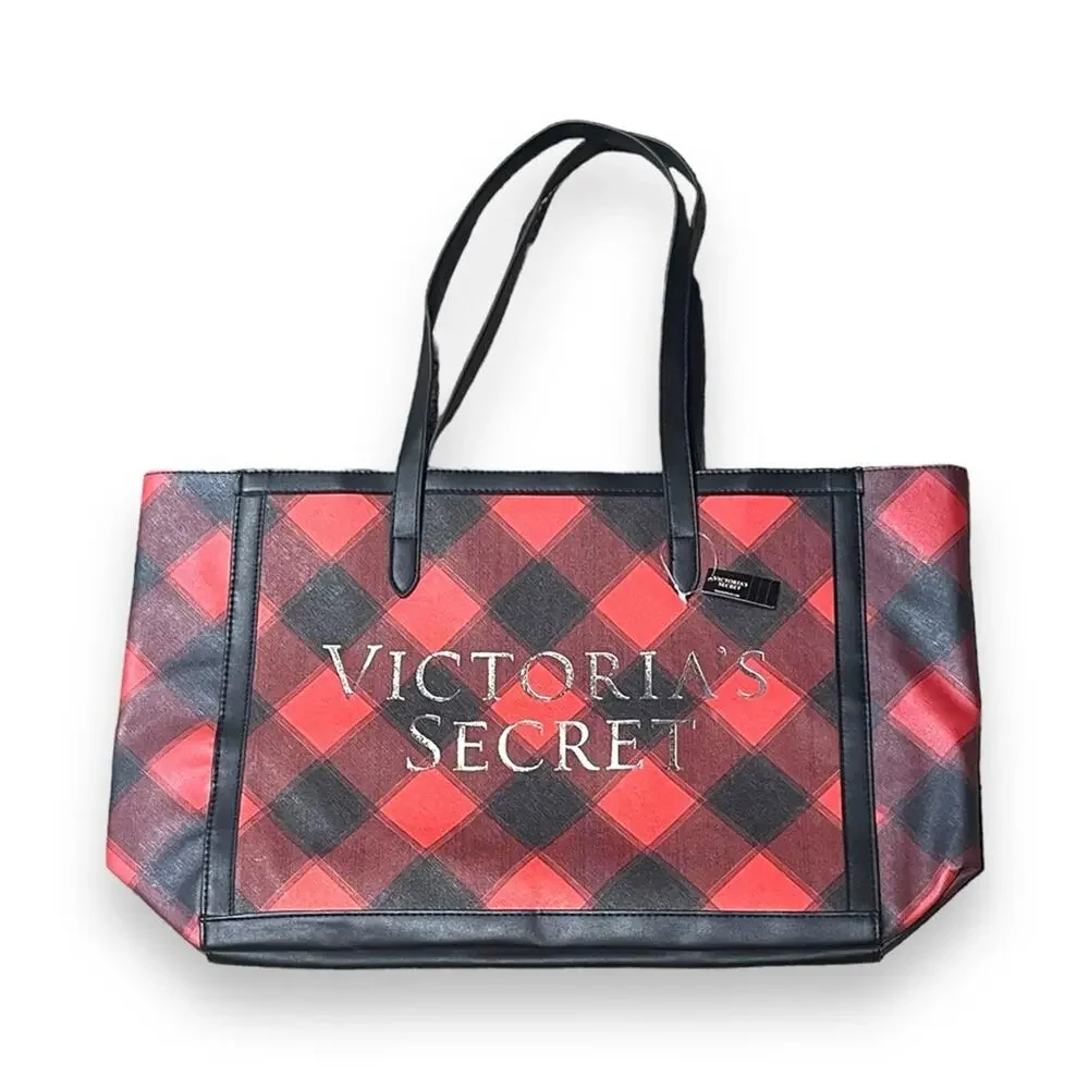 Victoria’s Secret Plaid Carryall Tote Red Black